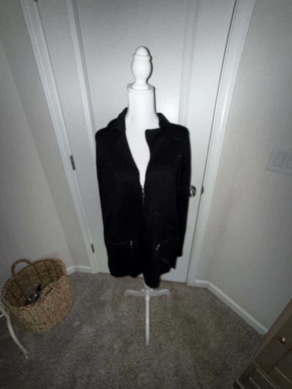 Jones Studio Vintage Black Wool Blend Zip-Up Cardigan Jacket